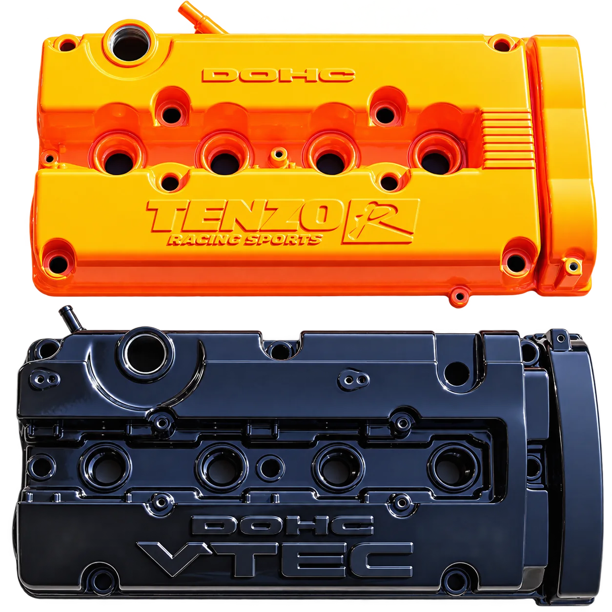 Orange und schwarz beschichtete Ventildeckel als Sonderprojekt